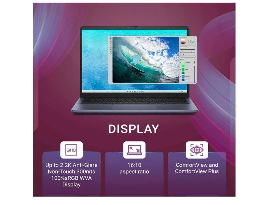 Laptop Dell Inspiron 14 5440 | 14″ FHD+ anti-glare IPS display (300 nits) powered by Intel Core 3-100U (14th Gen), with 8GB DDR5 RAM and 512GB NVMe SSD. Integrated Intel graphics, DOS OS, sleek Ice Blue design, and lightweight everyday performance laptop.