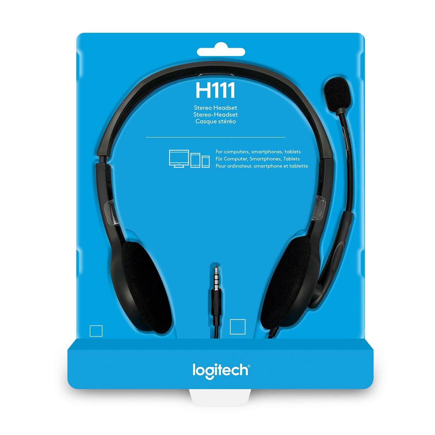 Headset Logitech Stereo H111 | Stereo Headphones, Single Pin, Noise-Cancelling Mic, 3.5 mm Audio Jack, Black