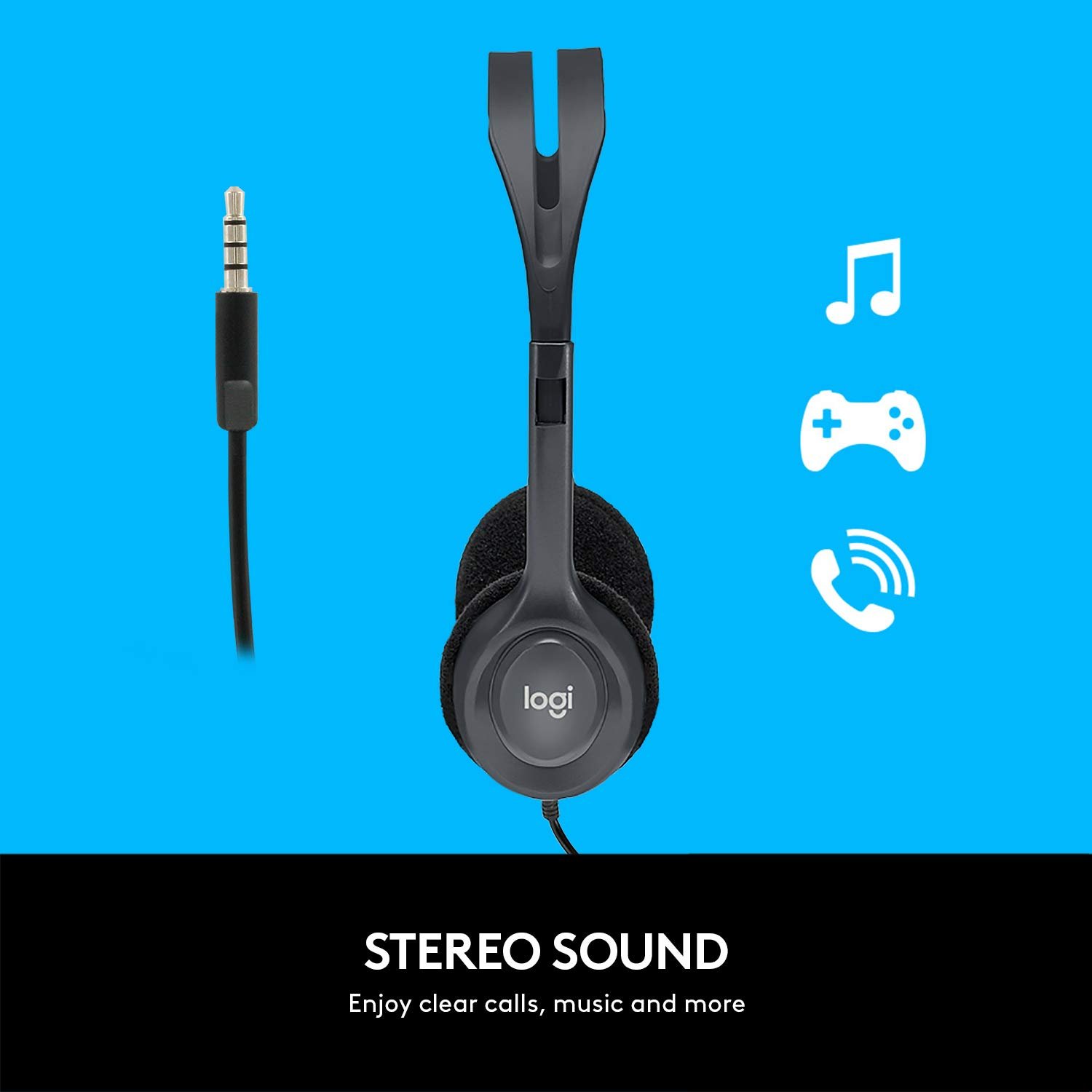 Headset Logitech Stereo H111 | Stereo Headphones, Single Pin, Noise-Cancelling Mic, 3.5 mm Audio Jack, Black