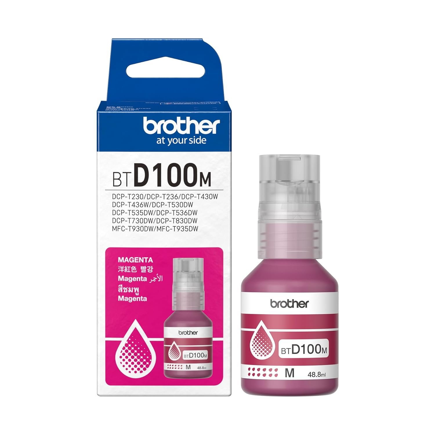 Ink Bottle Brother Genuine BTD100M (Magenta) | 5000 Page High Yield, Compatible For Brother Printers DCP-T230 / DCP-T236 / DCP-T430W / DCP-T436W / DCP-T530DW / DCP-T535DW / DCP-T536DW / DCP-T730DW / DCP-T830DW / MFC-T930DW/ MFC-T935DW