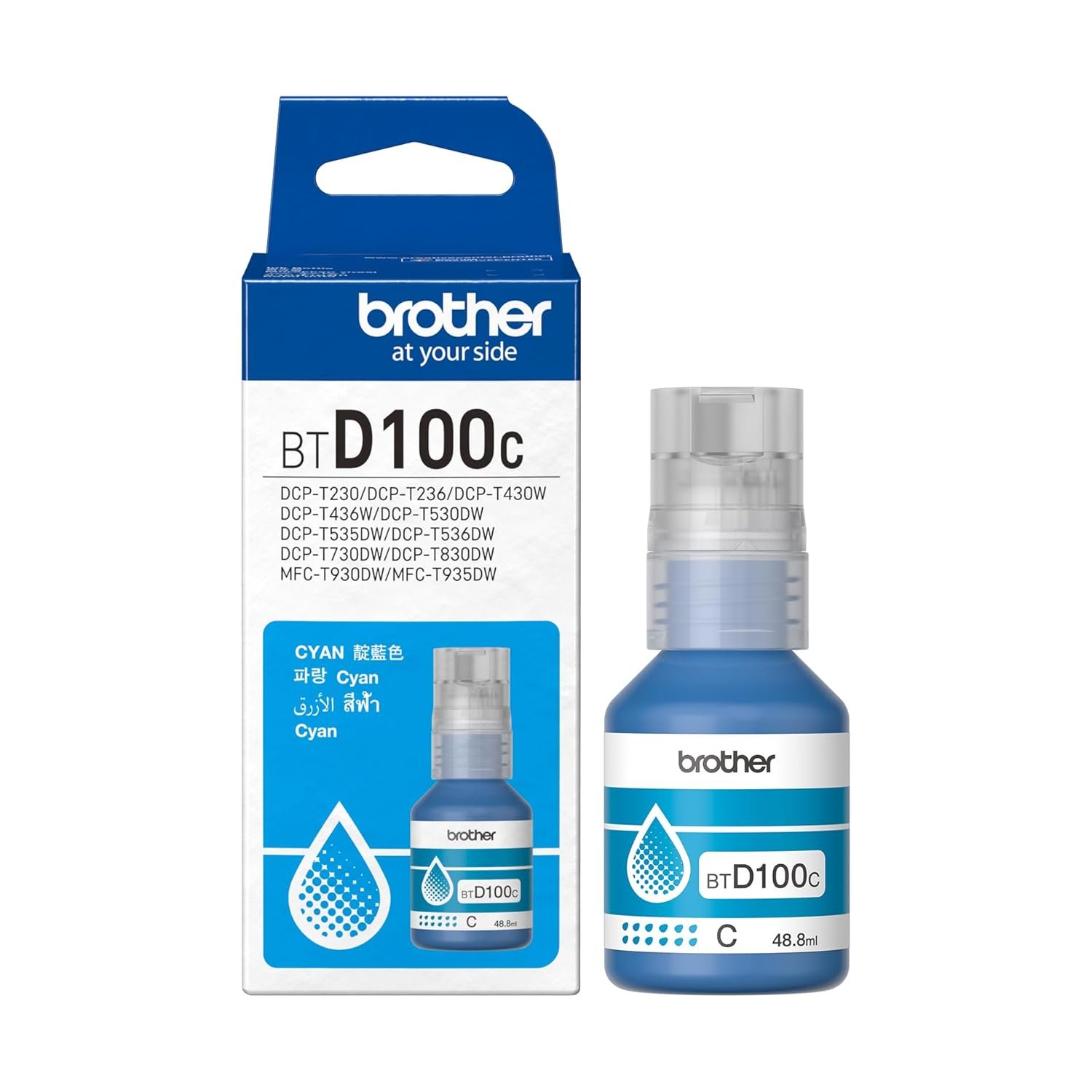 Ink Bottle Brother Genuine BTD100C (Cyan) | 5000 Page High Yield, Compatible For Brother Printers DCP-T230 / DCP-T236 / DCP-T430W / DCP-T436W / DCP-T530DW / DCP-T535DW / DCP-T536DW / DCP-T730DW / DCP-T830DW / MFC-T930DW/ MFC-T935DW
