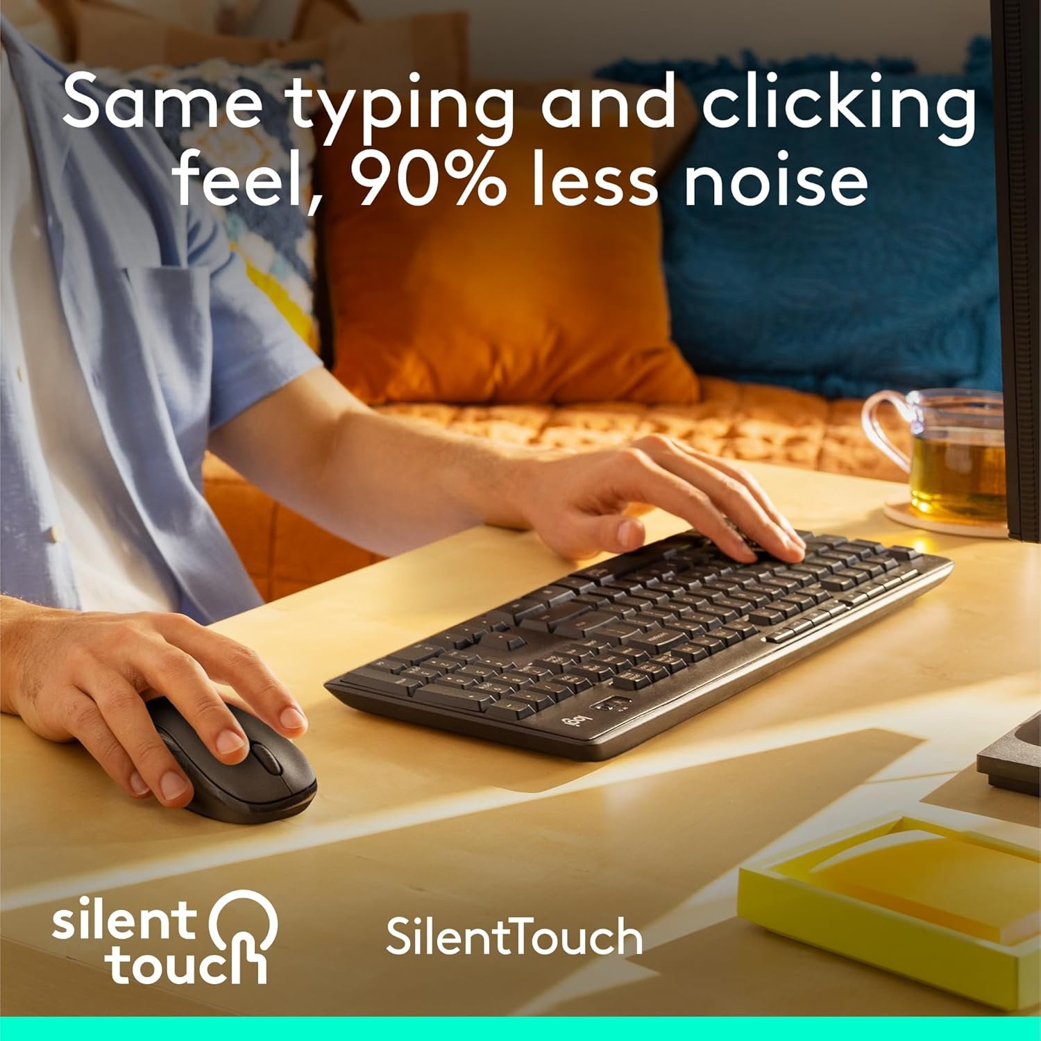 Keyboard & Mouse Combo Logitech MK295 Wireless SilentTouch Technology, Full Number Keyboard, Shortcut Buttons, Nano USB Receiver, 90% Less Noise, Black