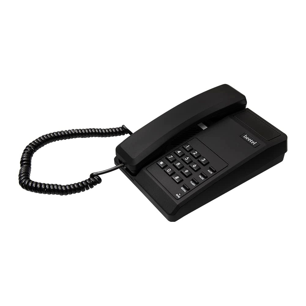 Landline Phone Beetel B11 Corded Phone, Ringer Volume Control, LED for Ring Indication, Wall/Desk Mountable, Clear Call Quality, Mute/Pause/Flash/Redial Function, Color: Black
