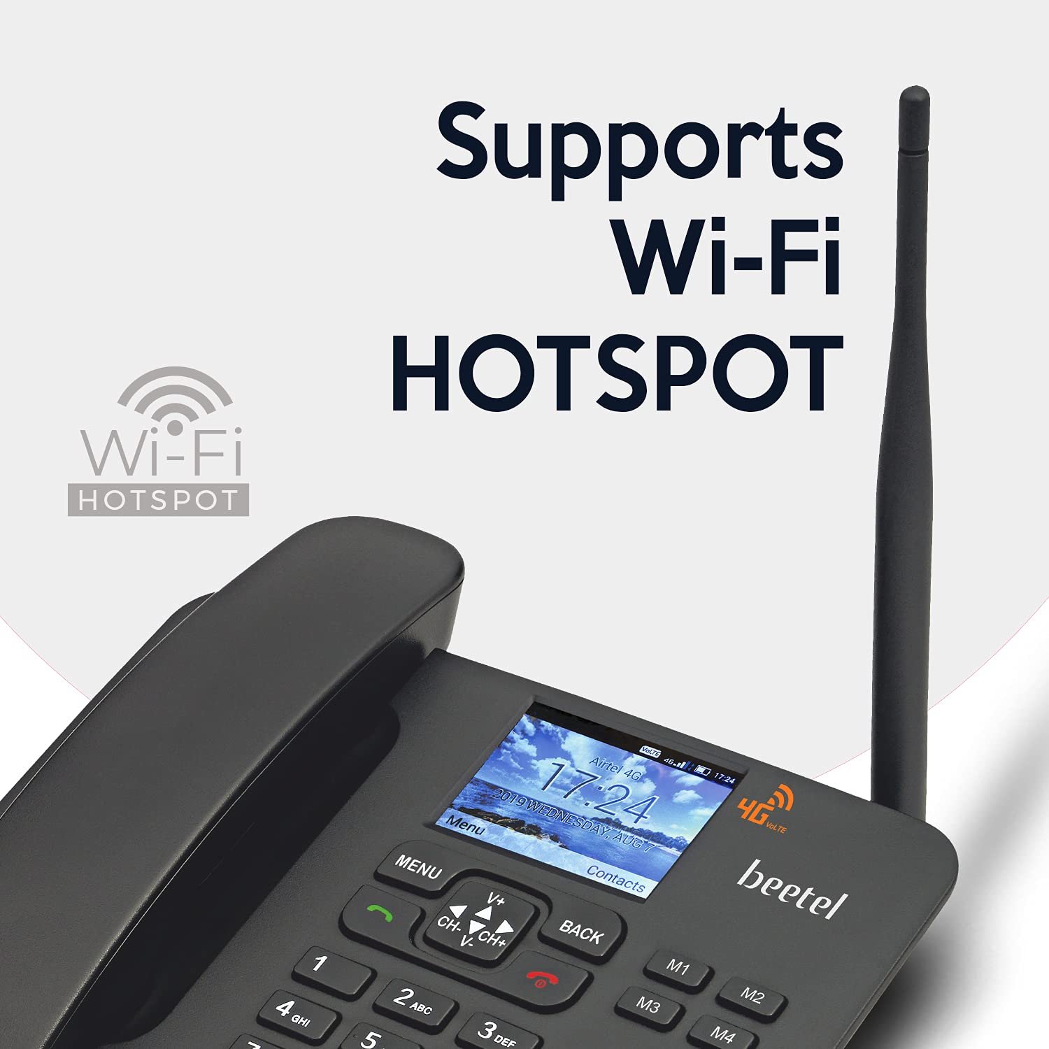 Landline Phone Beetel  FWP F3-4G |  | Beetel F3 4G Fixed Landline Wireless Phone with Hotspot, LED Backlight, 2 Way Digital Speaker, Supports 4G Volte, 4G LTE, 3G, 2G | Colour:- Black