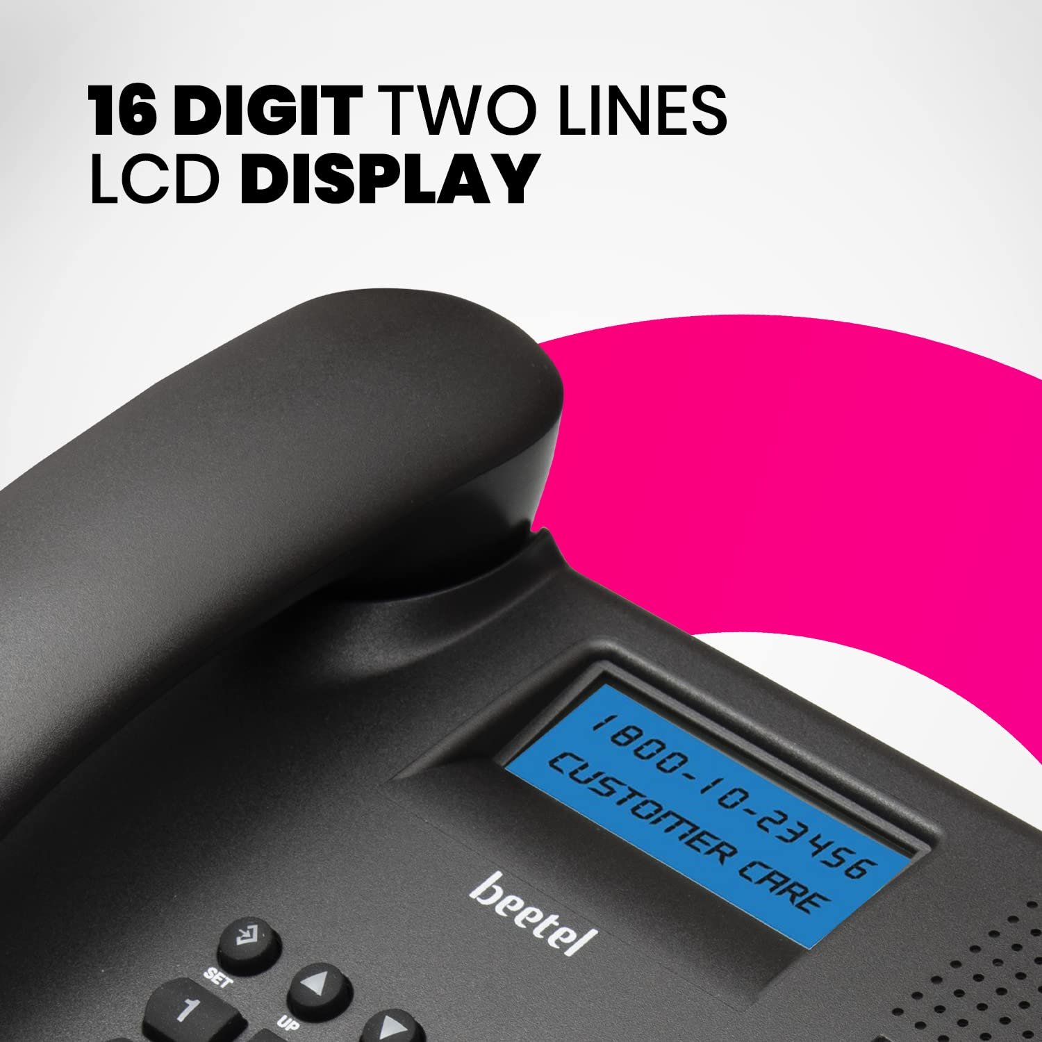Landline Phone Beetel M90 | Caller ID with 16 Digit LCD Display, FSK / DTMF, Compatible Caller ID, 8 Direct One Touch & 12 Two Touch Memory, Volume Control for Speaker Phone, Music on Hold | Black