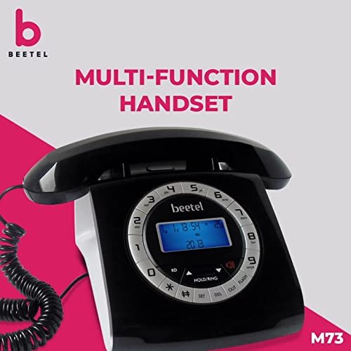 Landline Phone Beetel M73 Retro | Caller ID, Corded Phone with 16 Digit LCD Display, Retro Design, Alphanumeric Keypad, 2-Way Speaker Phone, Adjustable Ringing (Black & White)