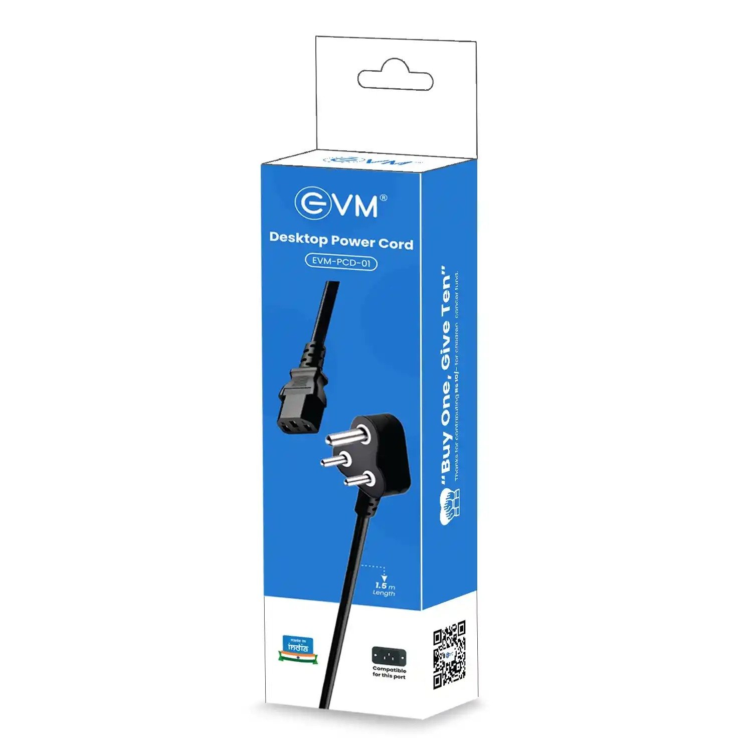 Power Cord EVM 3 Pin To 3 Pin 1.5Mtr Super Desktop Power Cord EVM-PCD-01 | Guranteed Copper Material, Sturdy & Durable Perfomance, Compatible For PC, Power Cable for SMPS, Power Supply, Computers, Monitors, Desktop & Other Devices, Black