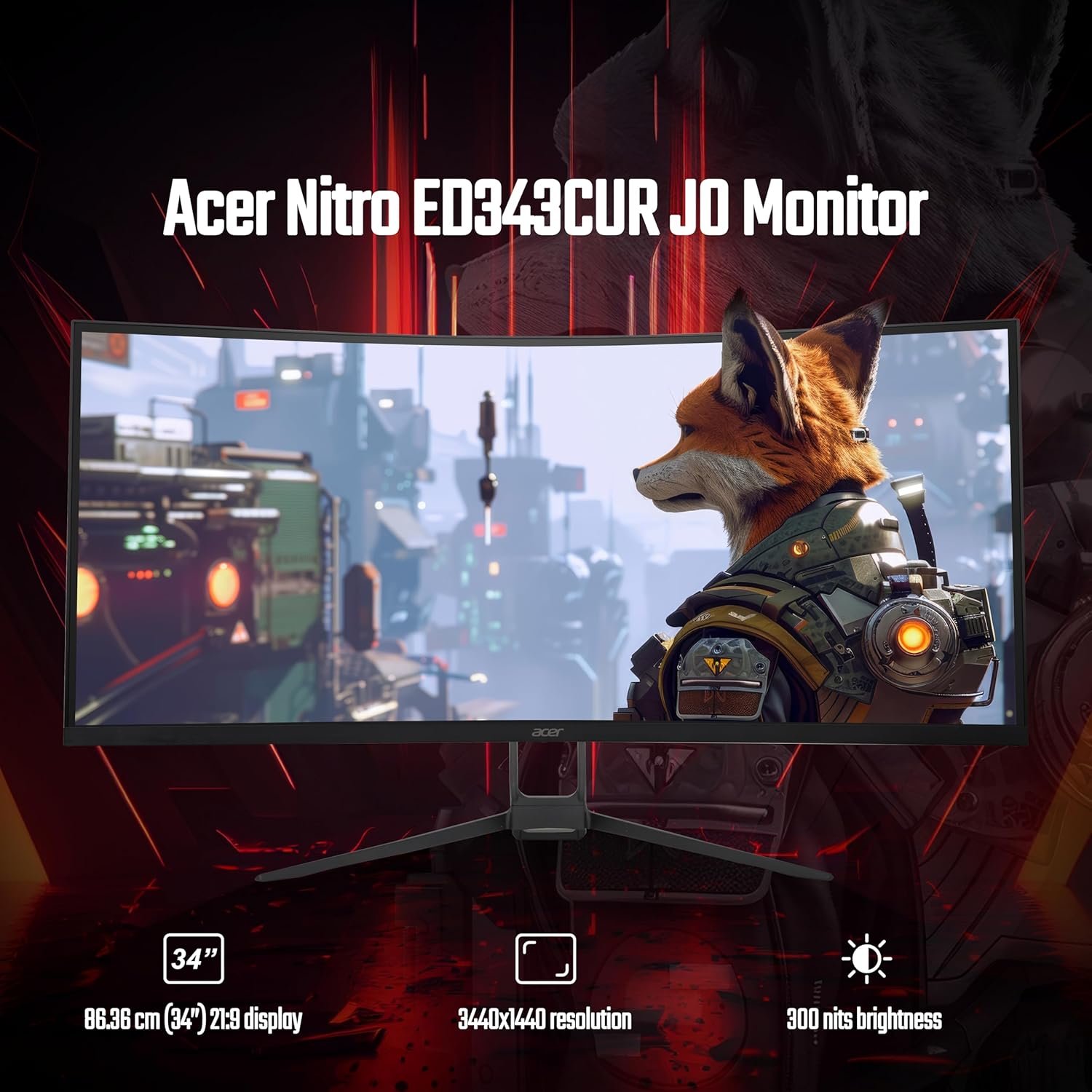 Monitor Acer 34 Inch (86.36 cm) ED343CUR J0BMIIPPX (UM.CE3SS.001) | 21:9 UWQHD (3440x1440) Pixels VA Panel 1000R Curved Backlight LED Monitor, 2 x HDMI (2.0) 2 x DP (1.2), Eye Care, Integrated 3W x 2 Stereo Speakers, Wall Mountable, Black
