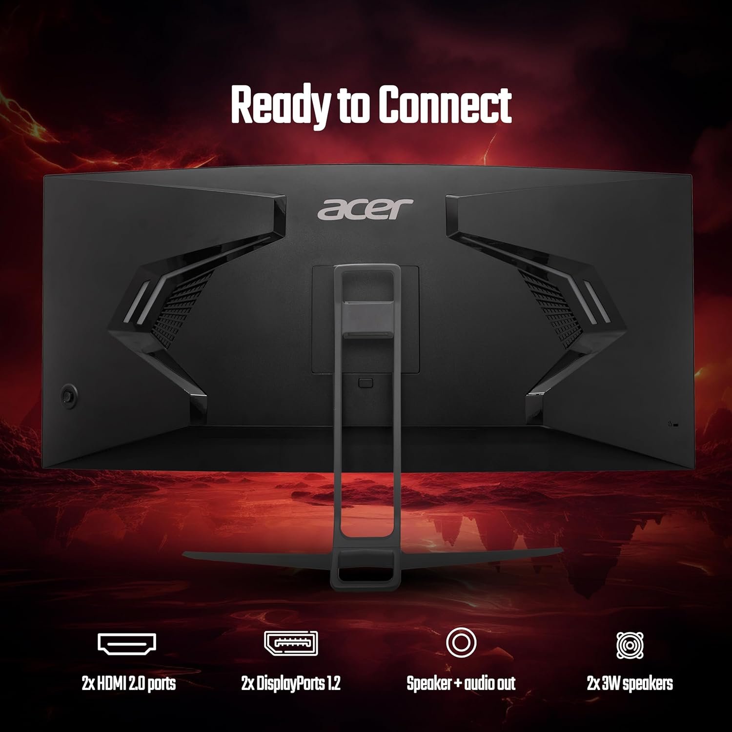 Monitor Acer 34 Inch (86.36 cm) ED343CUR J0BMIIPPX (UM.CE3SS.001) | 21:9 UWQHD (3440x1440) Pixels VA Panel 1000R Curved Backlight LED Monitor, 2 x HDMI (2.0) 2 x DP (1.2), Eye Care, Integrated 3W x 2 Stereo Speakers, Wall Mountable, Black