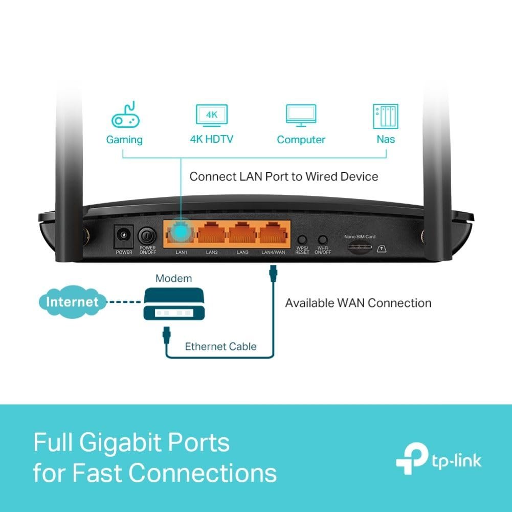 Router TP-Link Archer MR600 | AC1200 Mbps 4G+ Cat6 Mobile Wi-Fi Router Dual Band Wireless WiFi, 4G/3G Network SIM Slot Unlocked, No Configuration Required, Support Guest Network & Parental Control