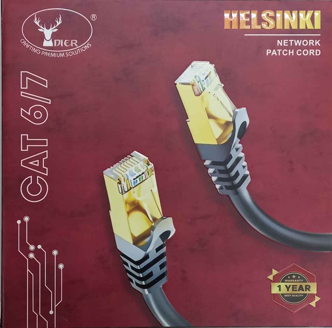 Patch Cable Dier HELSINKI Cat7 5mtr | High Speed & High Quality Networking Cable, Gold Plated RJ45 Connector, Durable PVC Material, 26AWC Core, Twisted Pairs, Stable & Anti-interference, Compatible with Laptop, PC, Router, Modem, Black