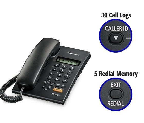 Panasonic KX-TSC62SX Corded Landline Phone | 16-digit LCD with clock, caller ID support, 3-step ringer volume control, 30-call log, 5 redial memory, flash setting, tone/pulse mode, mute, secret dial, wall mountable, black.