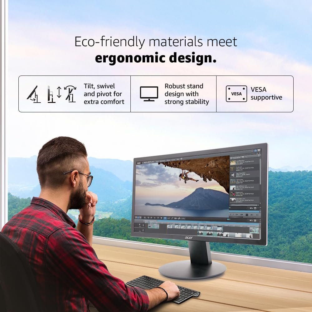 Acer K202QMBI 19.5-inch Monitor (UM.IE0SI.001) | HD+ 1600x900 LCD with LED backlight, 200 nits brightness, 6ms response time, 75Hz refresh rate, VGA & HDMI ports, HDMI cable included, eye care features, tilt & wall mount support, black.