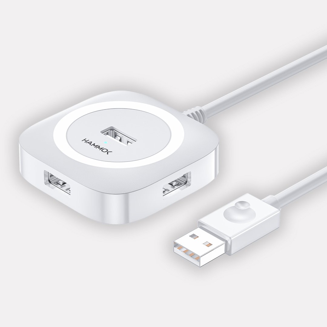 Cable Hub Hammok Jack 4 Port USB 2.0 | High Speed Hub, Portable Data, Transfer Speeds Upto 480Mbps, 1.5mtr Cable Length, Plug & Play, White