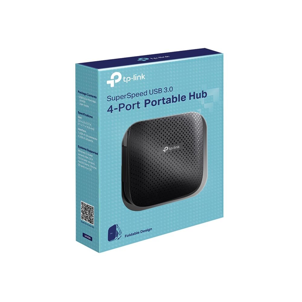 Cable Hub TP-Link UH400 | USB 3.0 4-Port Portable Hub, For Mac, iMac, MacBook Pro Air, Ultrabooks, Tablet, Laptop & Any PC, Windows, Mac OS X & Linux Systems, Built-in USB Connector Cable, Ultra Compact & Foldable Design, Black