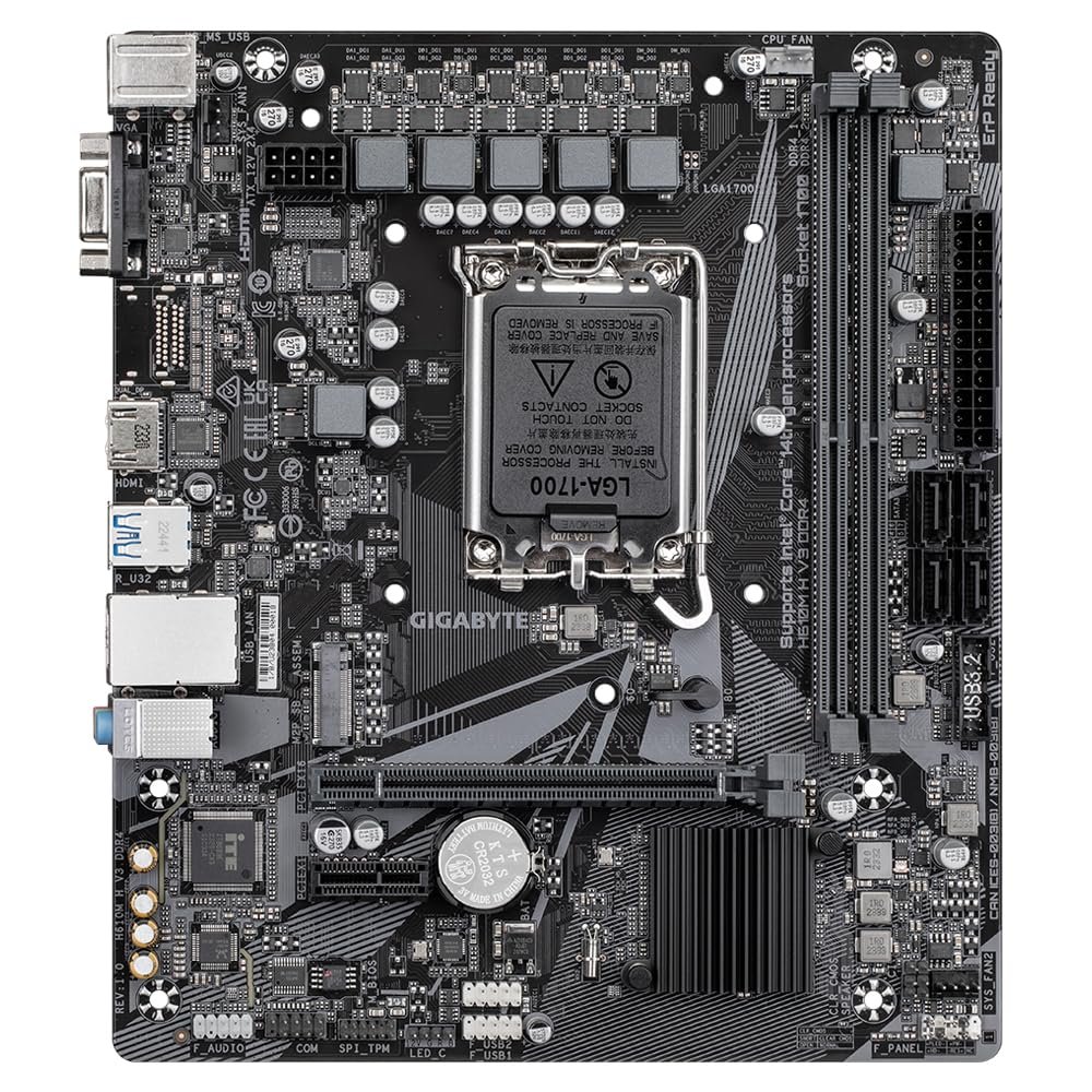 Motherboard Gigabyte GA-H610M H V3 DDR4 | LGA1700, Supports Intel 12th/13th/14th Gen, MicroATX, PCIe 4.0, M.2 Gen3 x4, Intel GbE LAN, Smart Fan 6, HDMI, 2x DDR4 RAM Slots