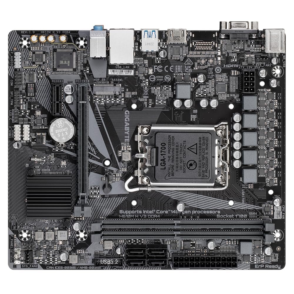 Motherboard Gigabyte GA-H610M H V3 DDR4 | LGA1700, Supports Intel 12th/13th/14th Gen, MicroATX, PCIe 4.0, M.2 Gen3 x4, Intel GbE LAN, Smart Fan 6, HDMI, 2x DDR4 RAM Slots